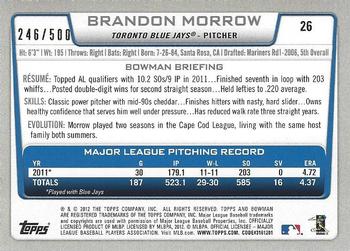 2012 Bowman - Blue #26 Brandon Morrow Back