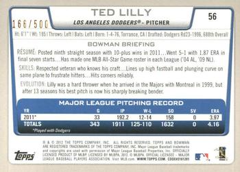 2012 Bowman - Blue #56 Ted Lilly Back