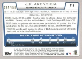 2012 Bowman - Blue #112 J.P. Arencibia Back