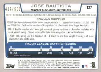 2012 Bowman - Blue #127 Jose Bautista Back
