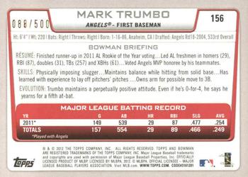 2012 Bowman - Blue #156 Mark Trumbo Back