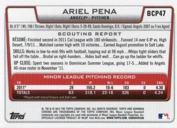 2012 Bowman - Chrome Prospects #BCP47 Ariel Pena Back