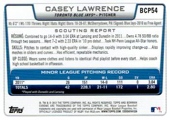 2012 Bowman - Chrome Prospects #BCP54 Casey Lawrence Back