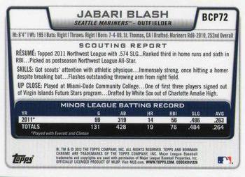 2012 Bowman - Chrome Prospects #BCP72 Jabari Blash Back