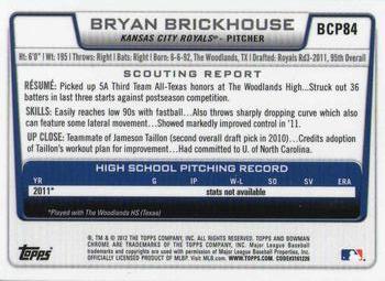 2012 Bowman - Chrome Prospects #BCP84 Bryan Brickhouse Back