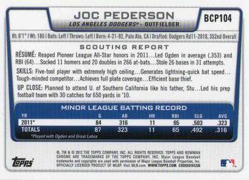 2012 Bowman - Chrome Prospects #BCP104 Joc Pederson Back