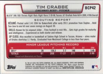 2012 Bowman - Chrome Prospects #BCP42 Tim Crabbe Back