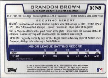 2012 Bowman - Chrome Prospects #BCP49 Brandon Brown Back
