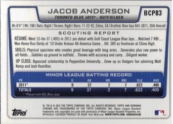 2012 Bowman - Chrome Prospects #BCP83 Jacob Anderson Back