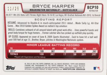 2012 Bowman - Chrome Prospects Orange Refractors #BCP10 Bryce Harper Back