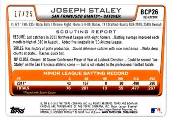2012 Bowman - Chrome Prospects Orange Refractors #BCP26 Joseph Staley Back