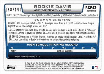 2012 Bowman - Chrome Prospects Purple Refractors #BCP43 Rookie Davis Back