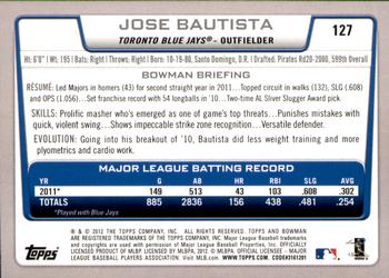 2012 Bowman - Gold #127 Jose Bautista Back