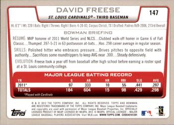 2012 Bowman - Gold #147 David Freese Back