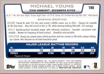2012 Bowman - Gold #180 Michael Young Back