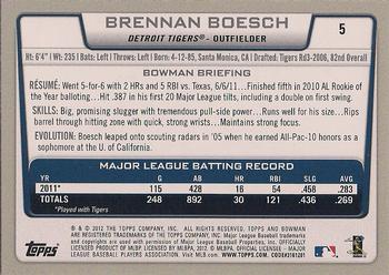 2012 Bowman - Gold #5 Brennan Boesch Back