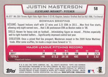 2012 Bowman - International #58 Justin Masterson Back