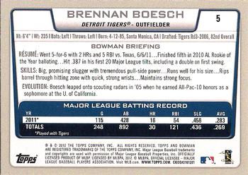 2012 Bowman - International #5 Brennan Boesch Back