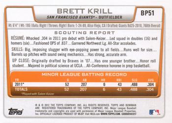 2012 Bowman - Prospects #BP51 Brett Krill Back