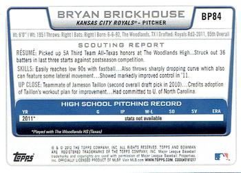 2012 Bowman - Prospects #BP84 Bryan Brickhouse Back