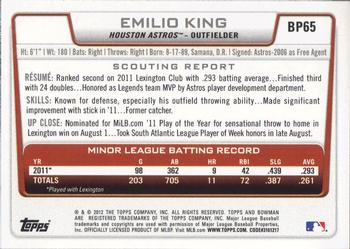 2012 Bowman - Prospects #BP65 Emilio King Back