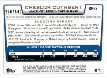 2012 Bowman - Prospects Blue #BP58 Cheslor Cuthbert Back