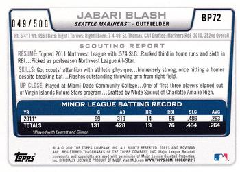 2012 Bowman - Prospects Blue #BP72 Jabari Blash Back