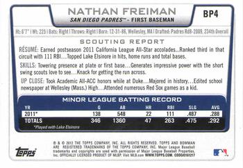 2012 Bowman - Prospects International #BP4 Nathan Freiman Back