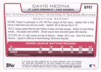 2012 Bowman - Prospects International #BP61 David Medina Back