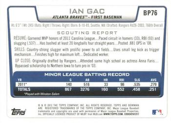 2012 Bowman - Prospects International #BP76 Ian Gac Back