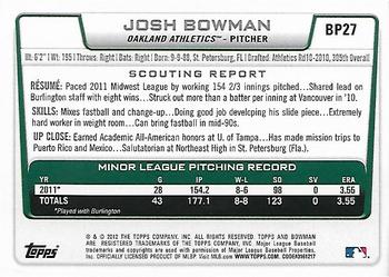 2012 Bowman - Prospects Purple #BP27 Josh Bowman Back