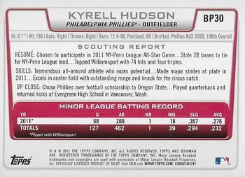 2012 Bowman - Prospects Purple #BP30 Kyrell Hudson Back