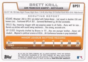 2012 Bowman - Prospects Purple #BP51 Brett Krill Back