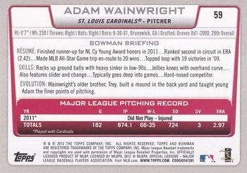 2012 Bowman - Silver Ice #59 Adam Wainwright Back