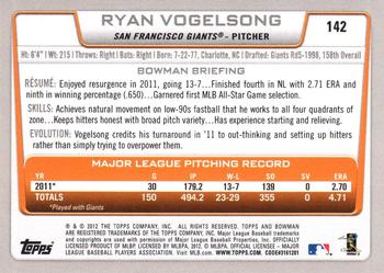 2012 Bowman - Silver Ice #142 Ryan Vogelsong Back