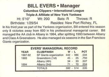 1995 Columbus Clippers #NNO Bill Evers Back