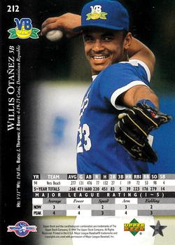 1995 Upper Deck Minor League - Future Stock #212 Willis Otanez Back