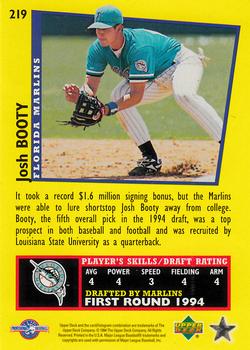 1995 Upper Deck Minor League - Future Stock #219 Josh Booty Back
