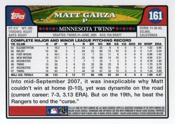 2008 Topps #161 Matt Garza Back