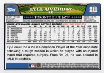2008 Topps #211 Lyle Overbay Back
