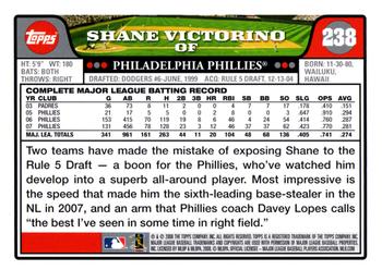 2008 Topps #238 Shane Victorino Back