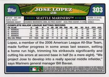 2008 Topps #303 Jose Lopez Back