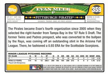 2008 Topps #359 Evan Meek Back
