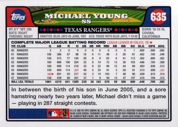 2008 Topps #635 Michael Young Back