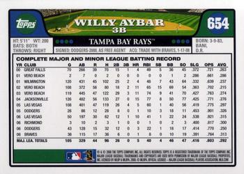 2008 Topps #654 Willy Aybar Back