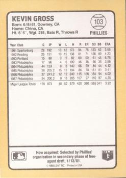 1988 Donruss Baseball's Best #103 Kevin Gross Back
