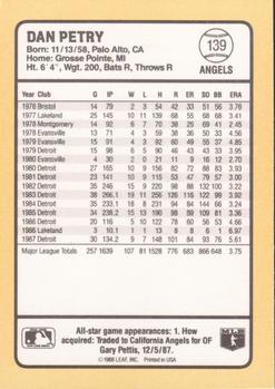1988 Donruss Baseball's Best #139 Dan Petry Back