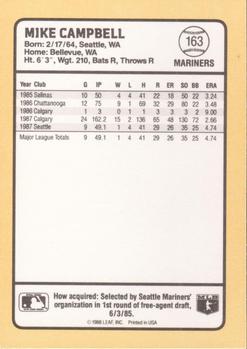 1988 Donruss Baseball's Best #163 Mike Campbell Back