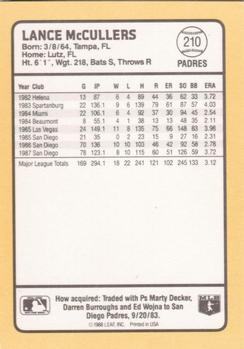 1988 Donruss Baseball's Best #210 Lance McCullers Back