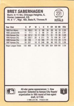 1988 Donruss Baseball's Best #231 Bret Saberhagen Back